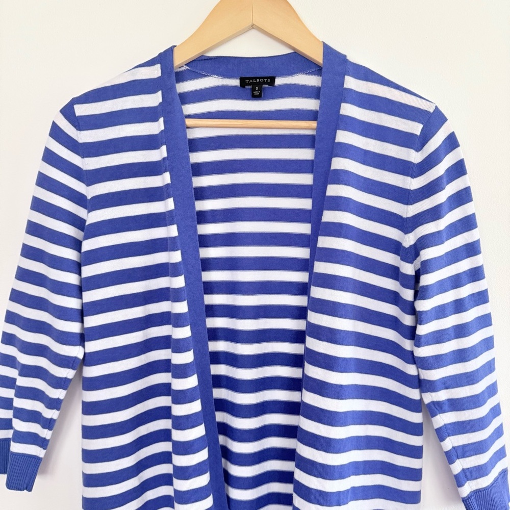 Talbots Natalie‎ Stripe Cardigan Blue White Nautical Travel Casual Lightweight S - Picture 8 of 10